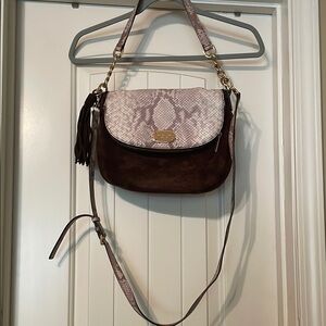 Michael Kors brown suede and animal print shoulder/hand bag